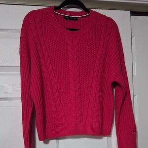 Tommy Hilfiger Women's Hot Pink Cable Knit Crewneck Sweater Sz Large